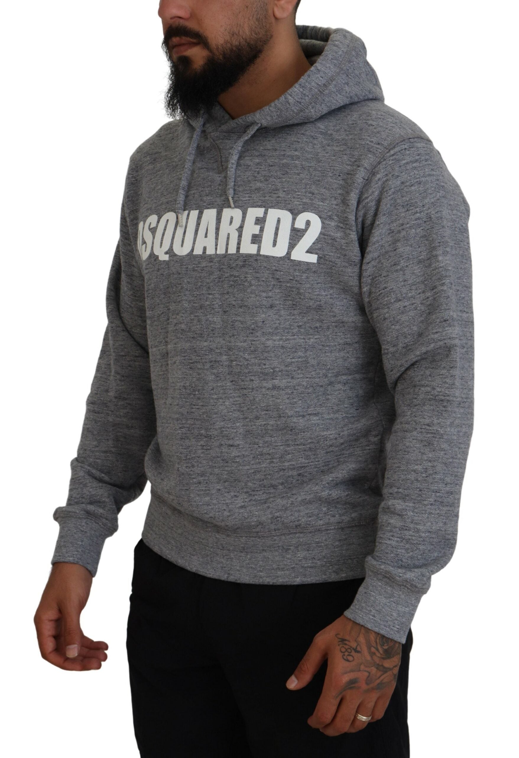 Erkekler için logo baskılı Dsquared² gri pamuklu kapüşonlu üst